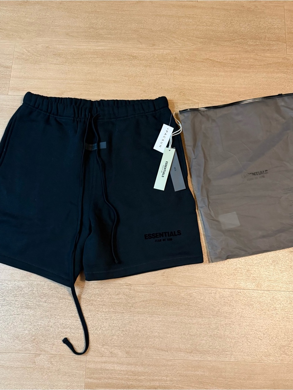 ESSENTIALS Men’s Black Athletic Sweatshorts with Drawstring Waist